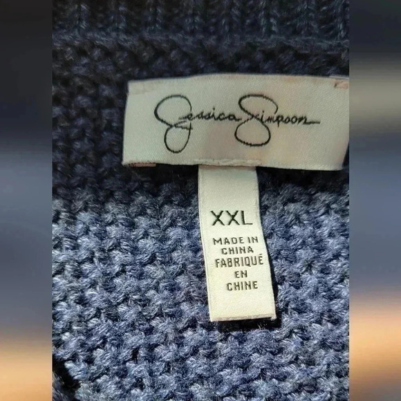VTG Y2K Jessica Simpson Blue Loose Knit Long Sleeve Lounge Sweater, Size XXL - Picture 6 of 7